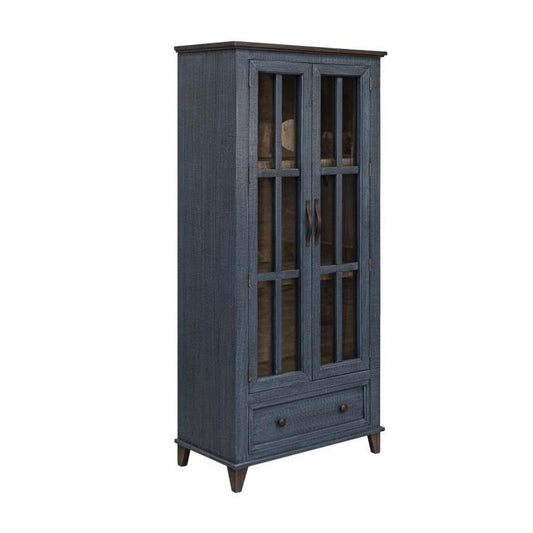 Rozy Accent Cabinet, 2 Glass Doors, Deep Blue Solid Pine Wood 70 Inch