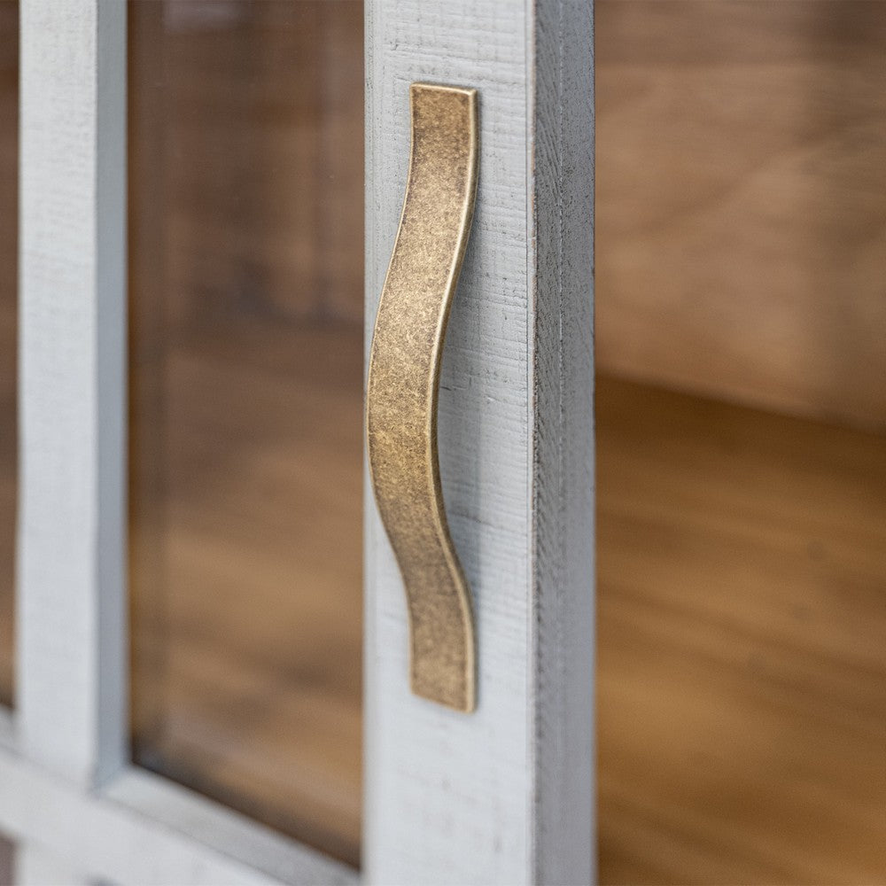 Rozy Accent Cabinet 2 Glass Doors Sage Green Solid Pine Wood 70 Inch