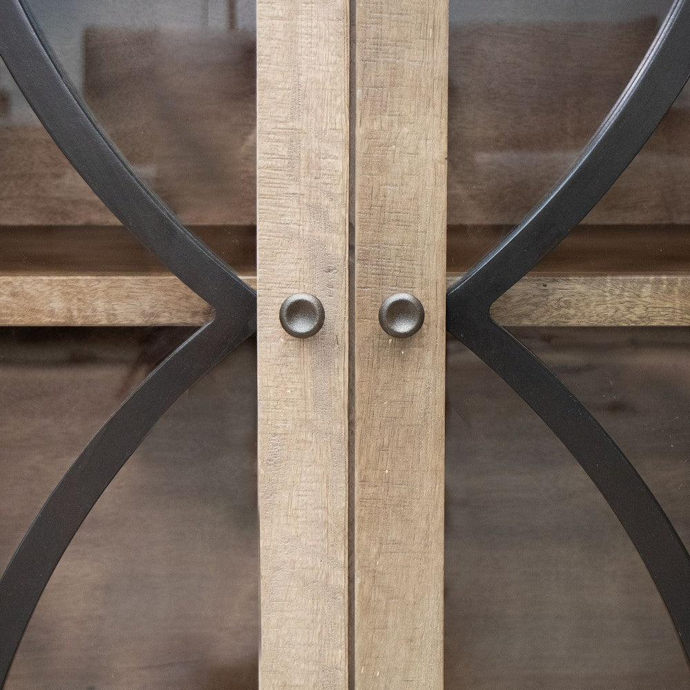 Rien Sideboard Console 4 Glass Doors Wire Brushed Brown Wood 80 Inch BM331240