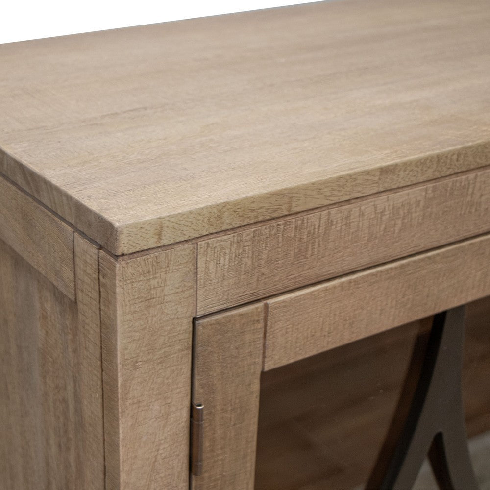 Rien Sideboard Console 4 Glass Doors Wire Brushed Brown Wood 80 Inch BM331240