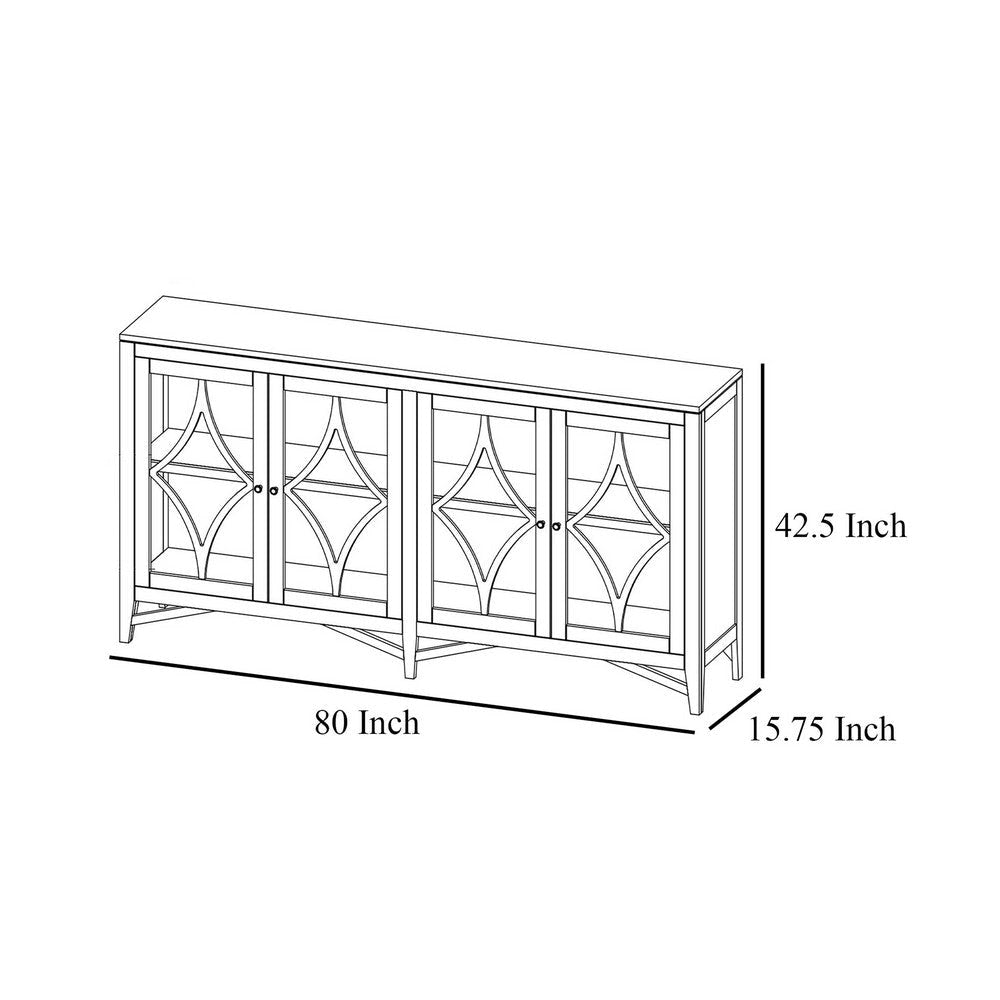 Rien Sideboard Console 4 Glass Doors Wire Brushed Brown Wood 80 Inch BM331240