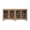 Rien Sideboard Console, 4 Glass Doors, Wire Brushed Brown Wood 80 Inch