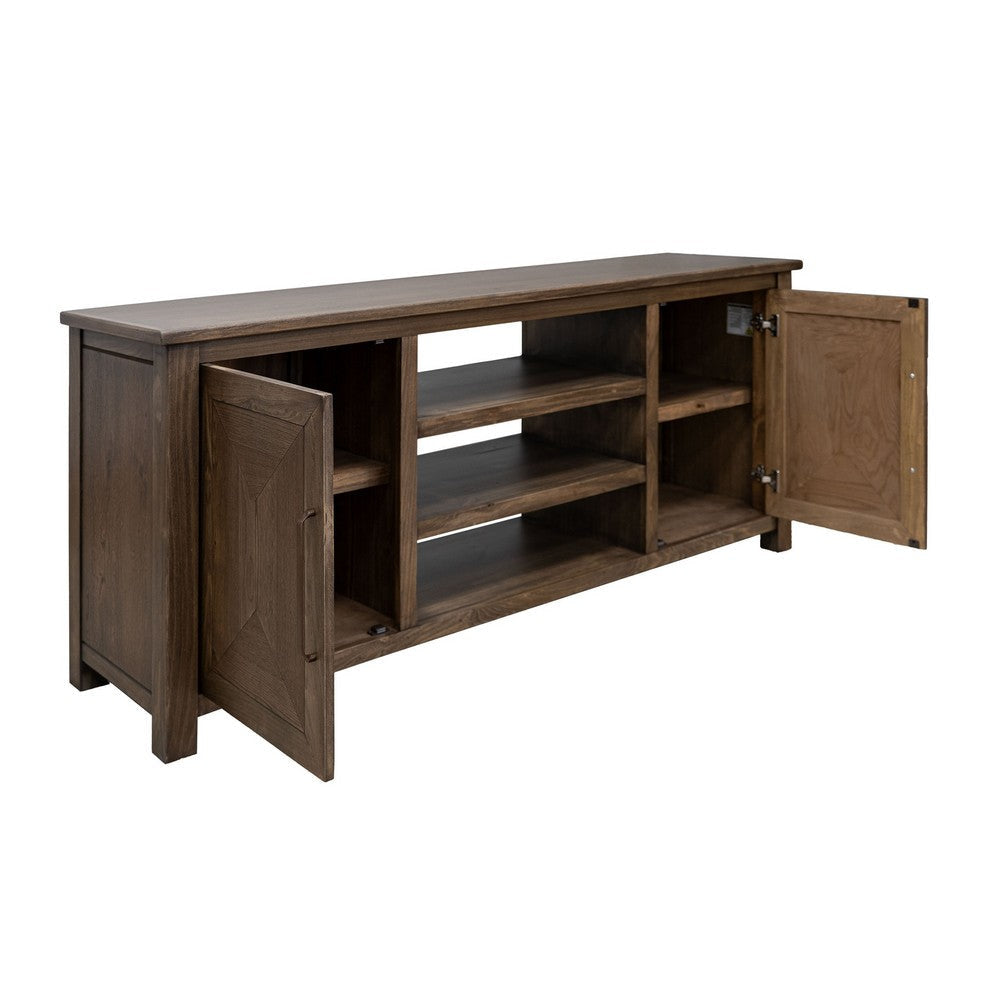 Loe TV Stand Media Cabinet 2 Doors and Shelves Brown Wood 70 Inch BM331242