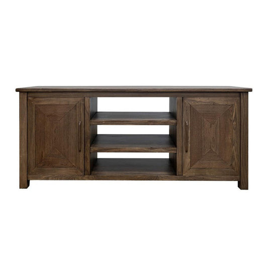 Loe TV Stand Media Cabinet, 2 Doors and Shelves, Brown Wood 70 Inch