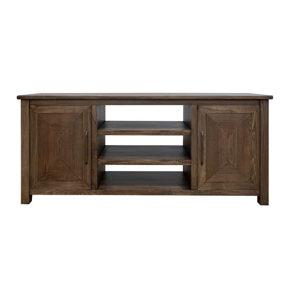 Loe TV Stand Media Cabinet, 2 Doors and Shelves, Brown Wood 70 Inch