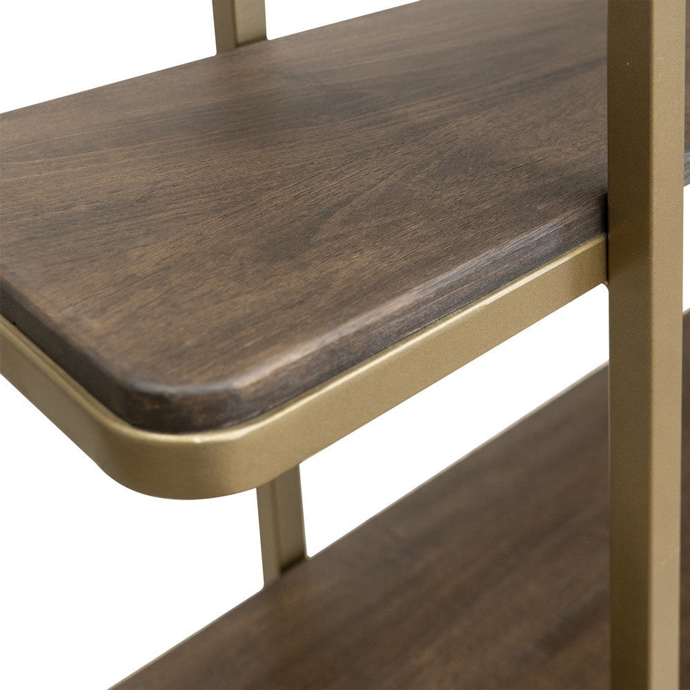 Nexa Bookcase with 5 Open Shelves Gold Metal Brown Wood 72 Inch BM331245