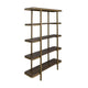 Nexa Bookcase with 5 Open Shelves, Gold Metal, Brown Wood 72 Inch
