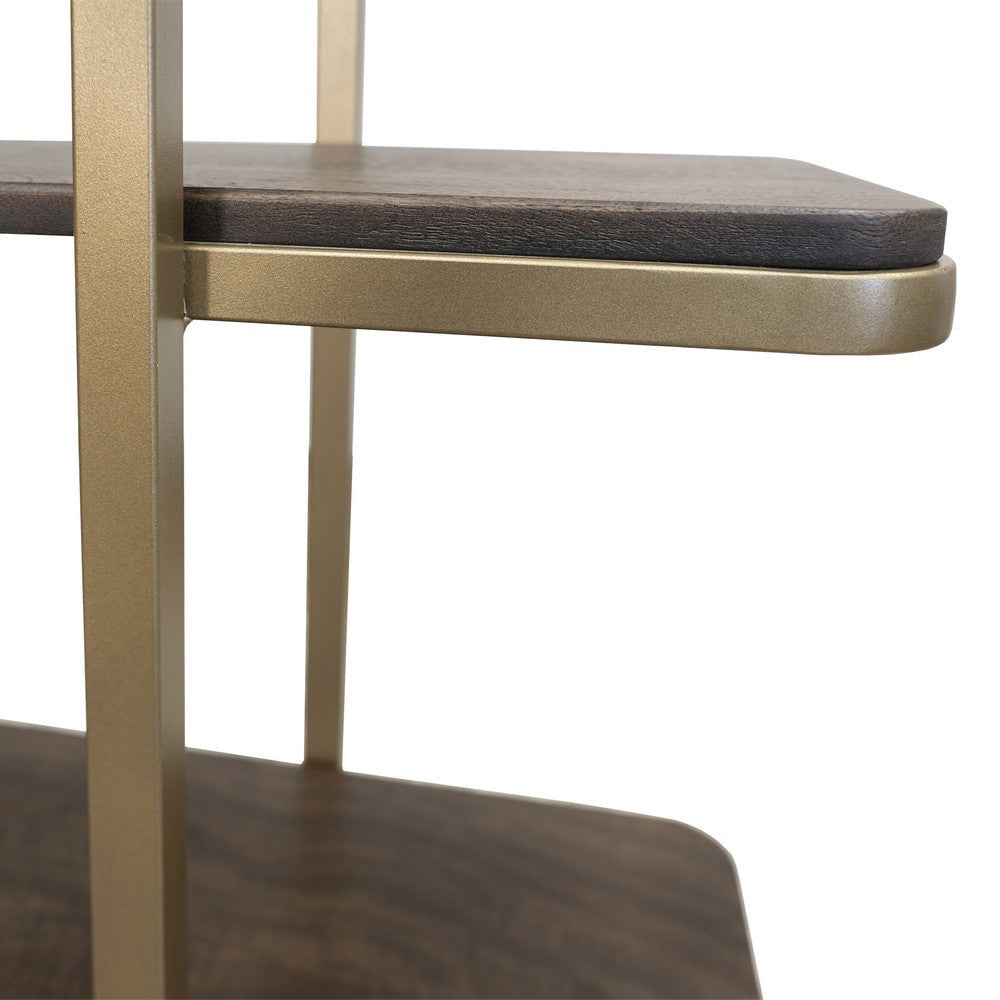 Nexa Bookcase with 5 Open Shelves Gold Metal Brown Wood 72 Inch BM331245