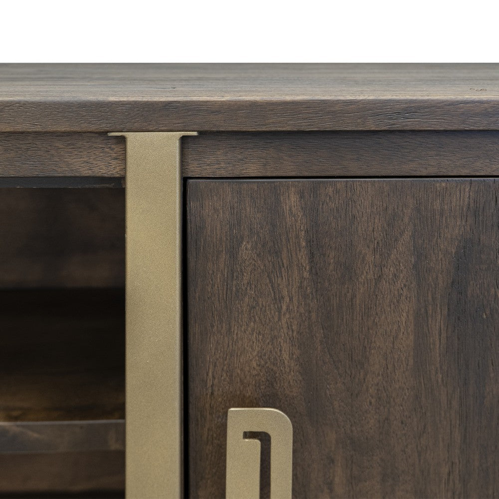 Nexa TV Stand Media Cabinet 2 Doors Gold Metal Brown Wood 70 Inch BM331246