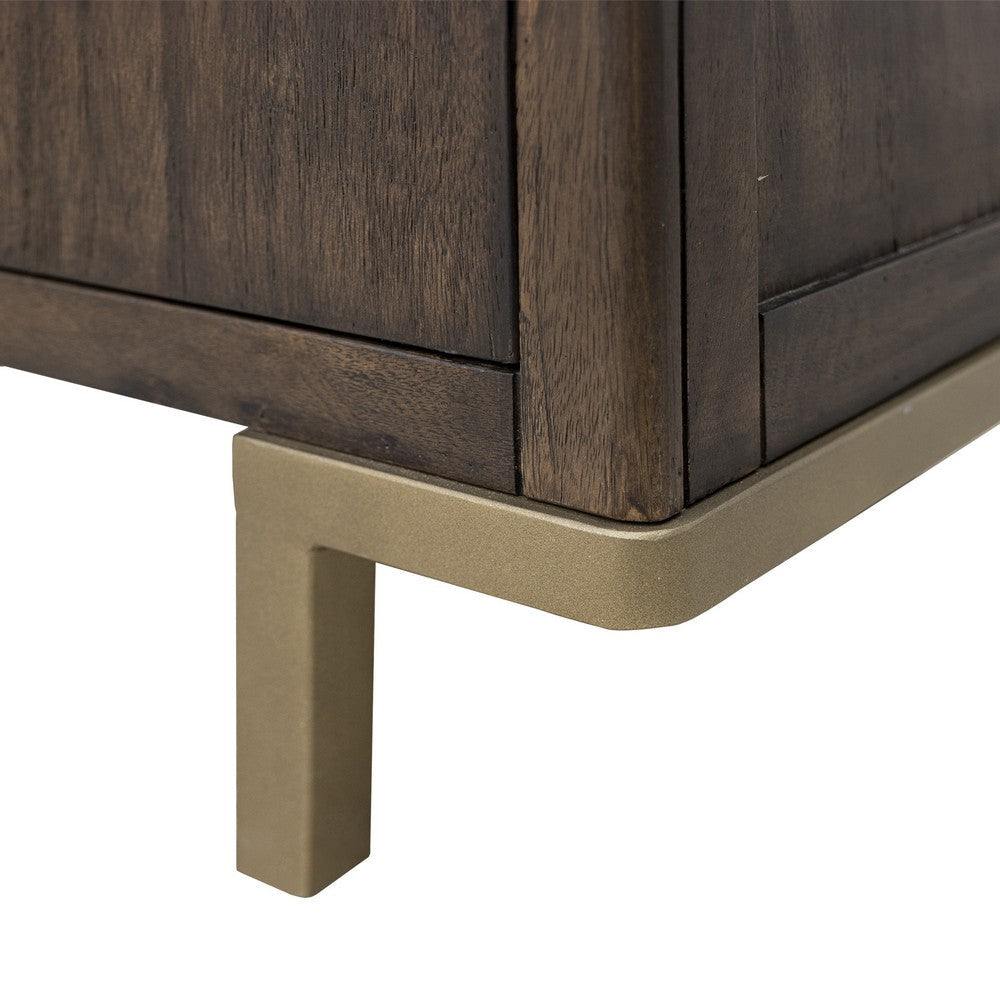 Nexa TV Stand Media Cabinet 2 Doors Gold Metal Brown Wood 70 Inch BM331246