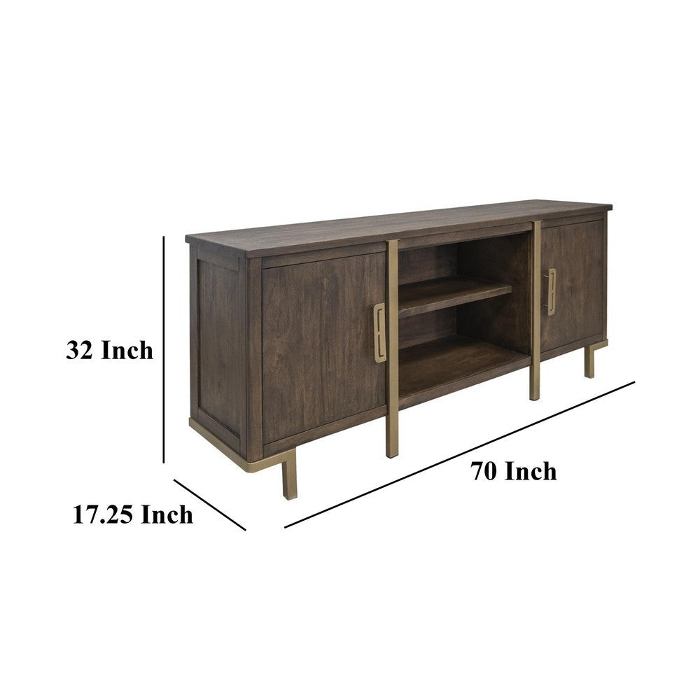 Nexa TV Stand Media Cabinet 2 Doors Gold Metal Brown Wood 70 Inch BM331246