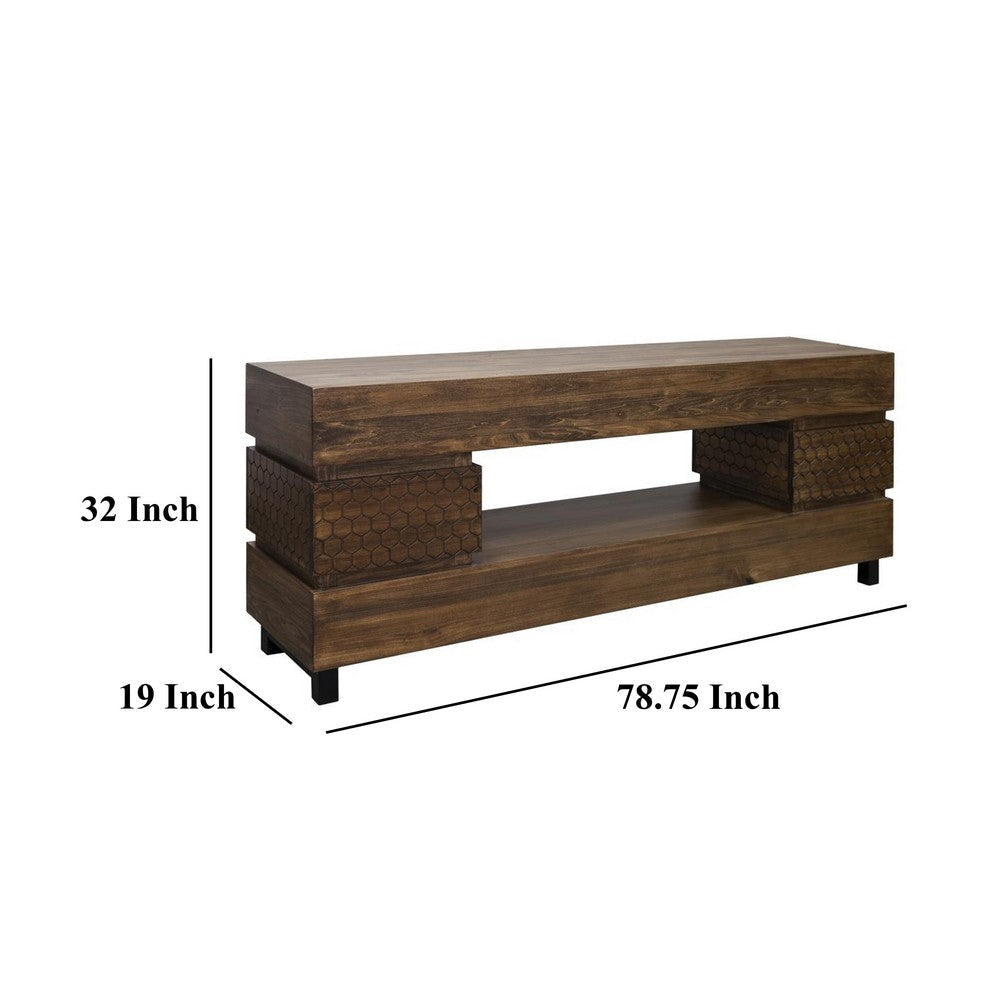 Orry TV Stand Media Cabinet 2 Doors Brown Solid Poplar Wood 79 Inch BM331250