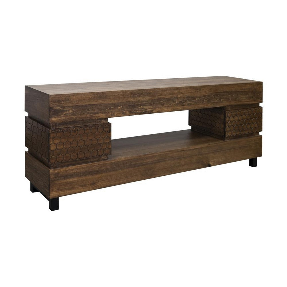 Orry TV Stand Media Cabinet, 2 Doors, Brown Solid Poplar Wood 79 Inch