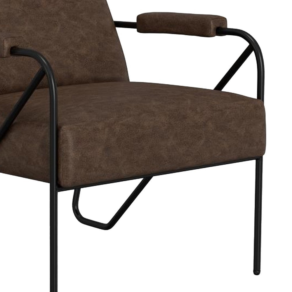 Levy Armchair with Black Metal Base Wood Dark Brown Faux Leather BM331254