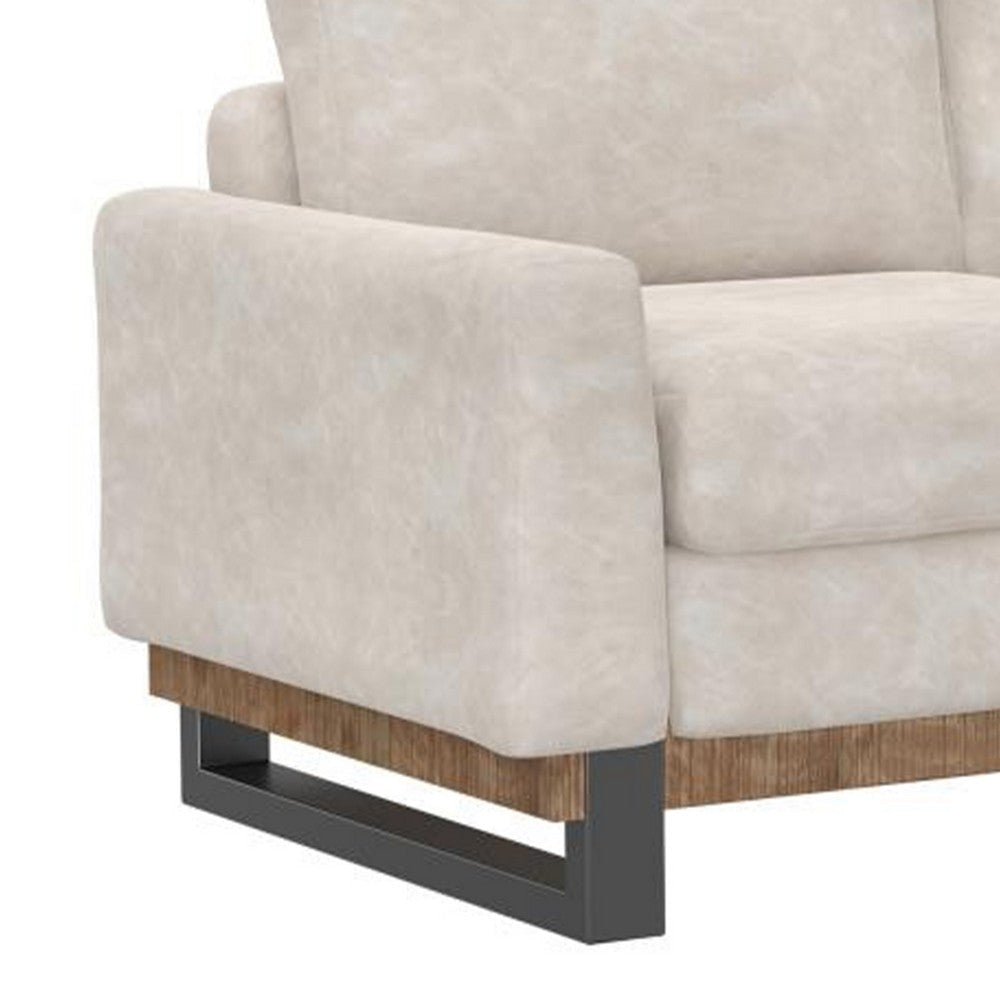 Dome Loveseat 2 Accent Pillows Pine Wood Gray Faux Leather 63 Inch