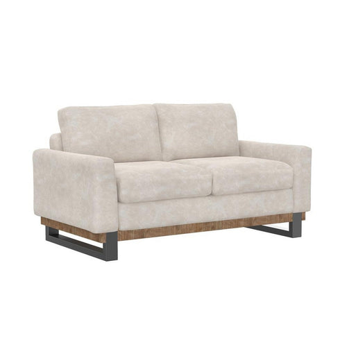 Dome Loveseat, 2 Accent Pillows, Pine Wood, Gray Faux Leather 63 Inch