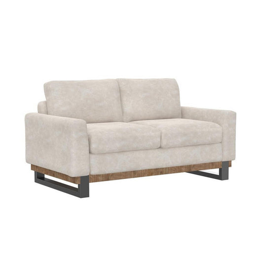 Dome Loveseat, 2 Accent Pillows, Pine Wood, Gray Faux Leather 63 Inch