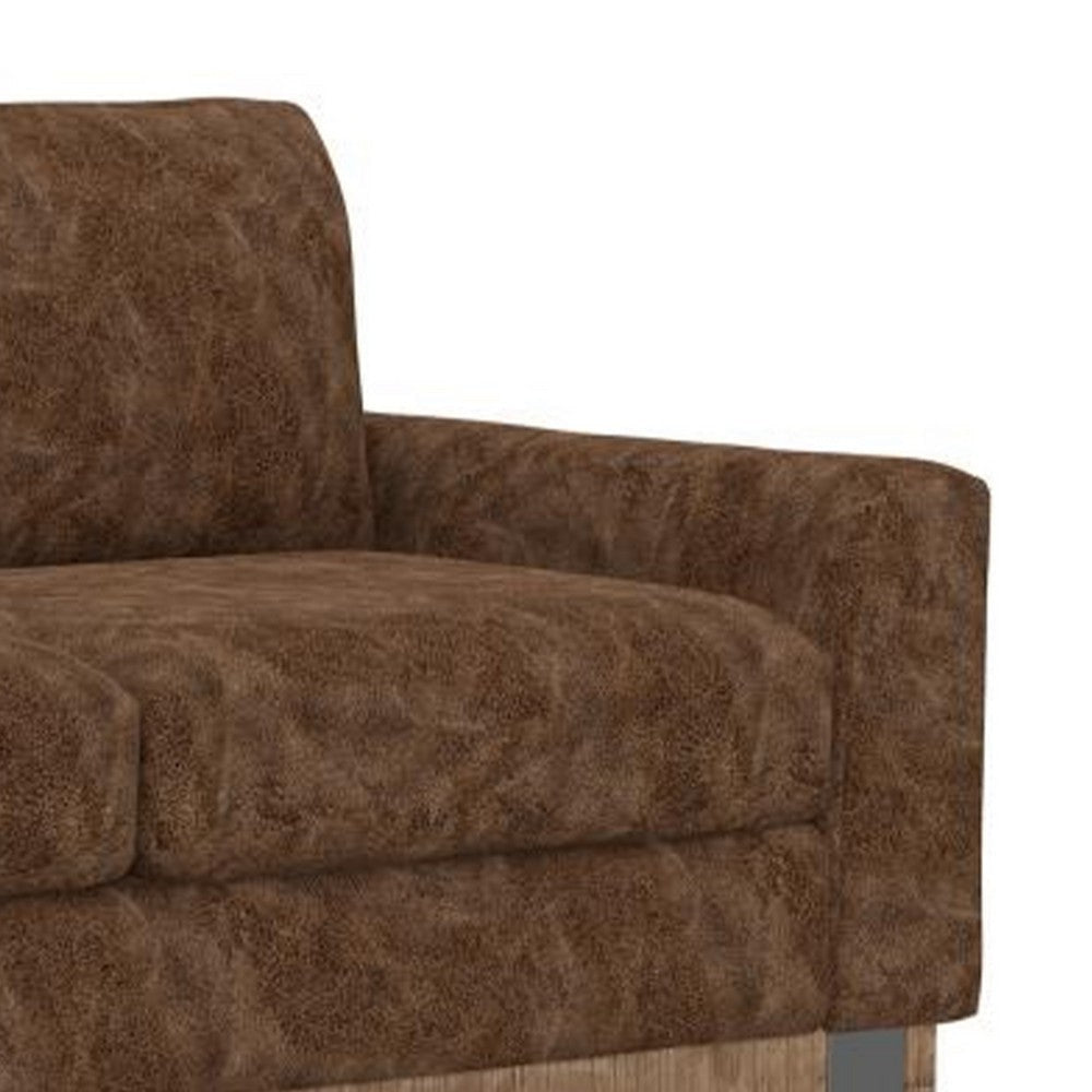 Dome Loveseat 2 Accent Pillows Pine Wood Brown Faux Leather 63 Inch