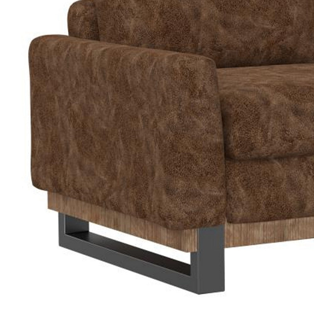 Dome Loveseat 2 Accent Pillows Pine Wood Brown Faux Leather 63 Inch