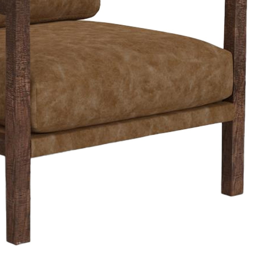 Viny Armchair with Lumbar Pillow Pine Wood Cognac Brown Faux Leather BM331276