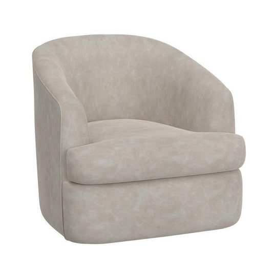 Lessy Swivel Armchair, Ivory White Faux Leather, Curved Modern Design