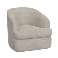 Lessy Swivel Armchair, Ivory White Faux Leather, Curved Modern Design