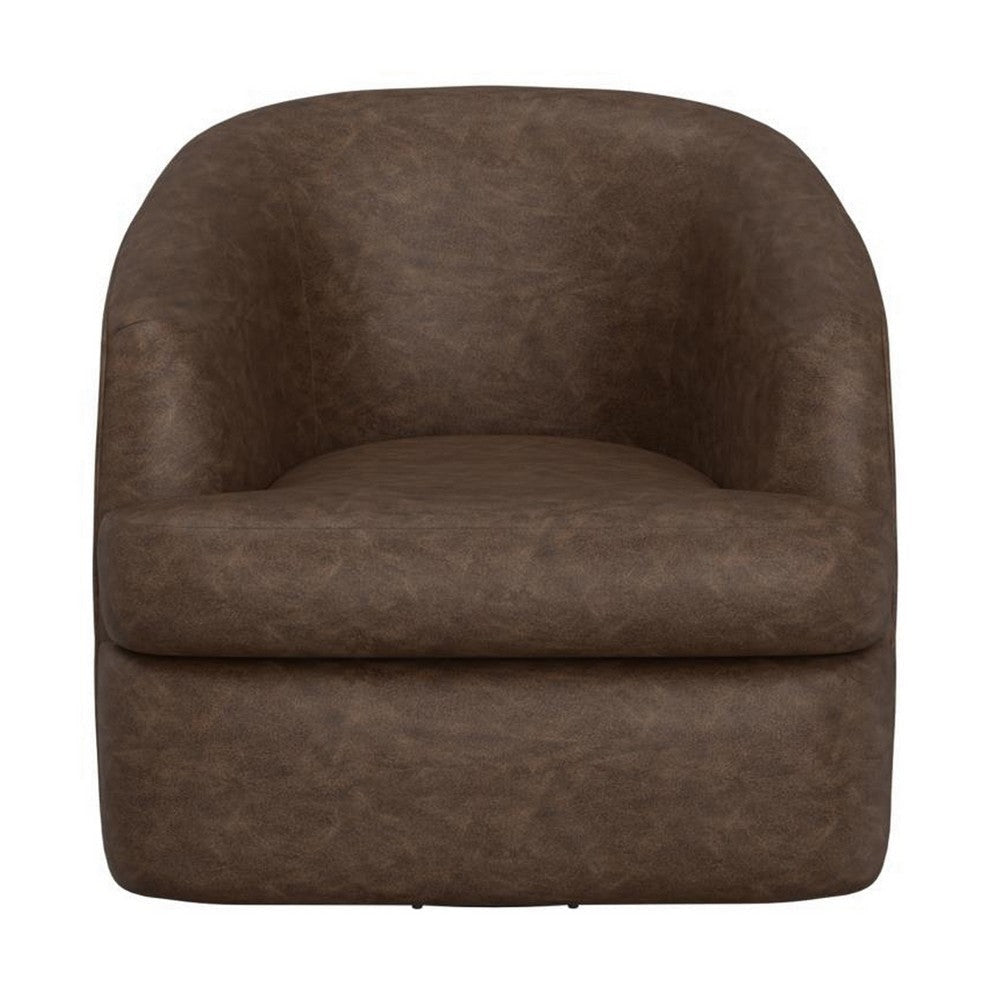 Lessy Swivel Armchair Dark Brown Faux Leather Curved Modern Design