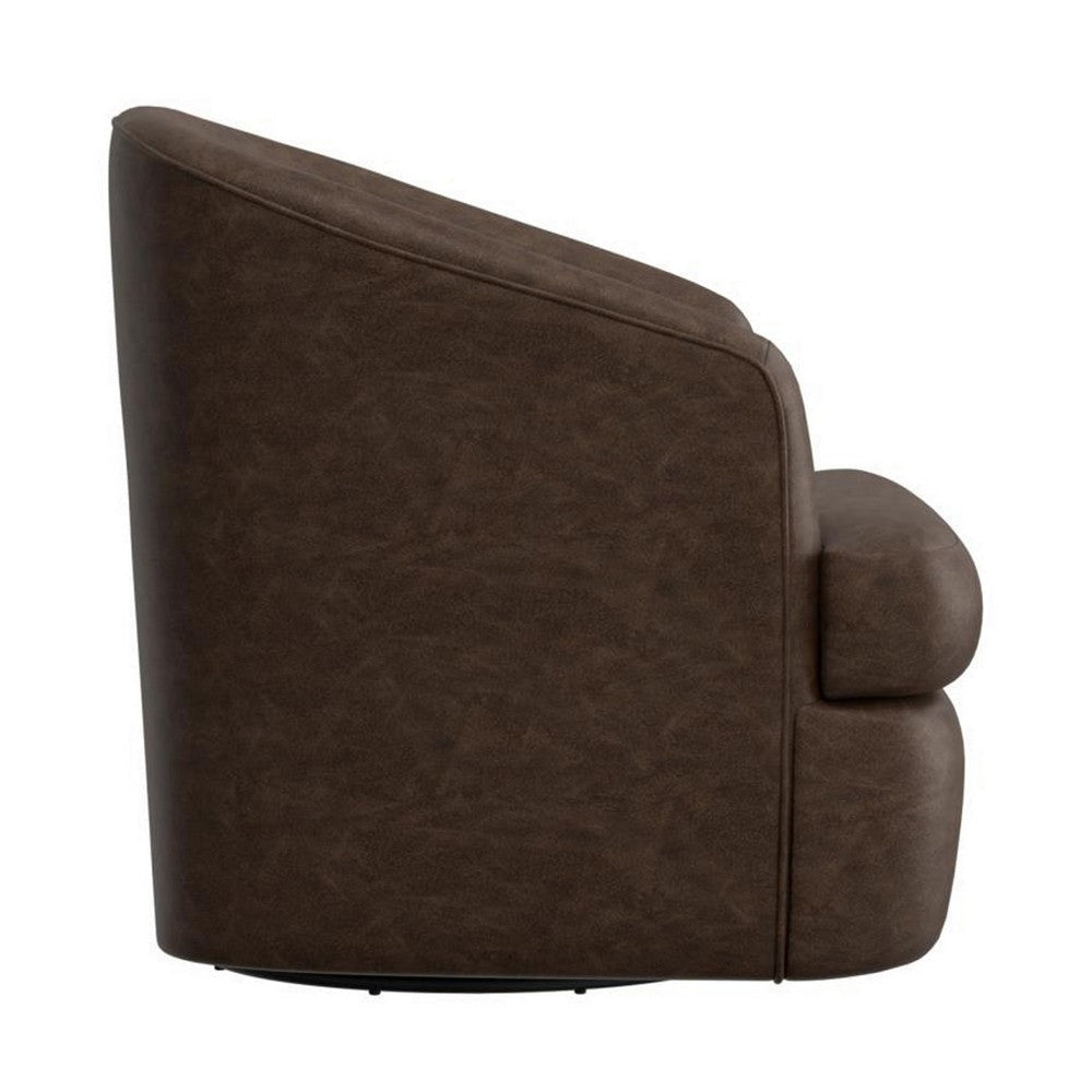 Lessy Swivel Armchair Dark Brown Faux Leather Curved Modern Design