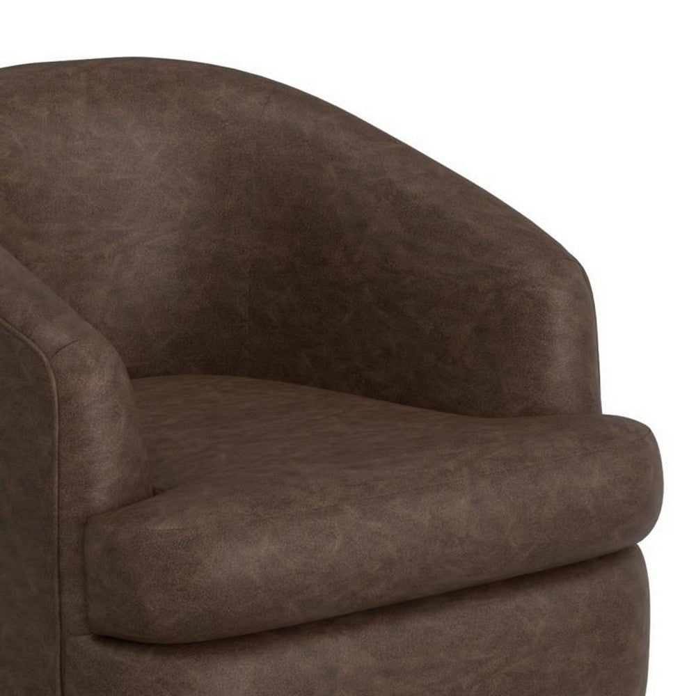 Lessy Swivel Armchair Dark Brown Faux Leather Curved Modern Design