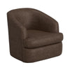 Lessy Swivel Armchair, Dark Brown Faux Leather, Curved Modern Design