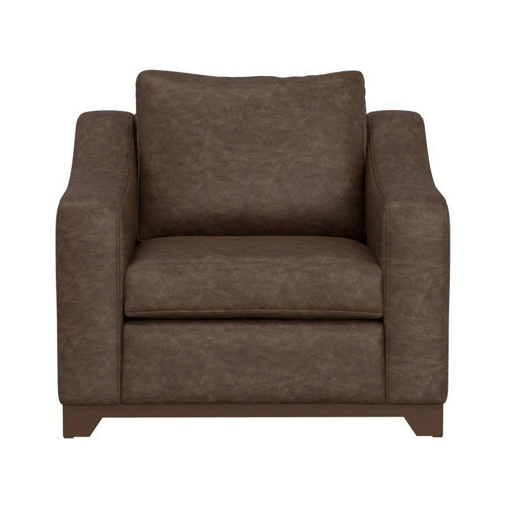Umey Accent Sofa Armchair 1 Throw Pillow Dark Brown Faux Leather