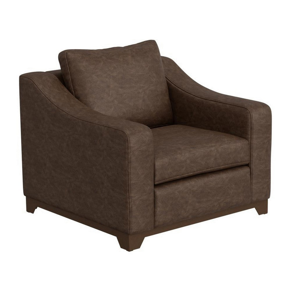 Umey Accent Sofa Armchair, 1 Throw Pillow, Dark Brown Faux Leather