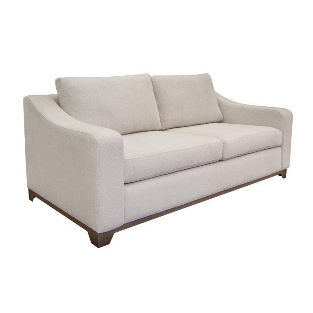 Umey Loveseat, 2 Pillows, Modern Ivory White Polyester, Solid Wood