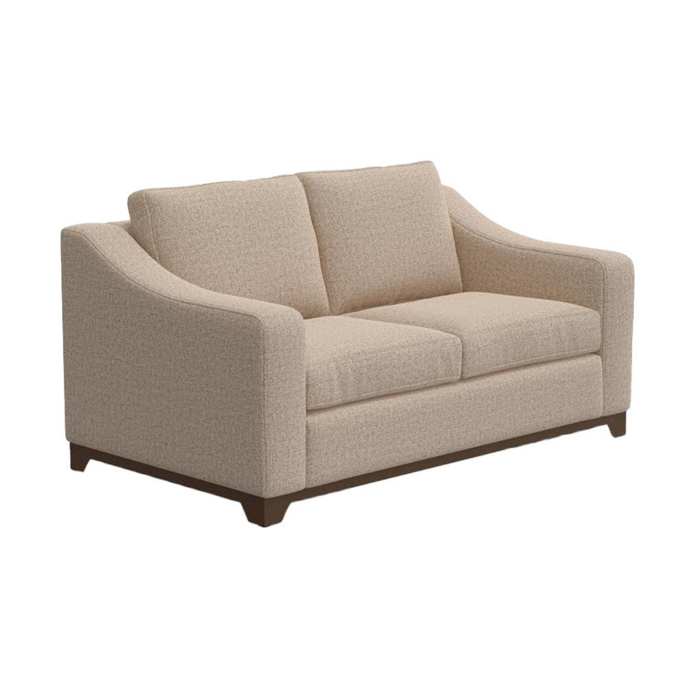 Umey Loveseat, 2 Pillows, Modern Cream Brown Polyester, Solid Wood