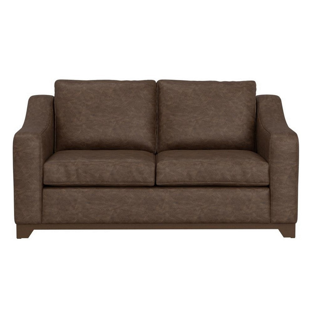 Umey Loveseat 2 Pillows Modern Dark Brown Faux Leather Solid Wood