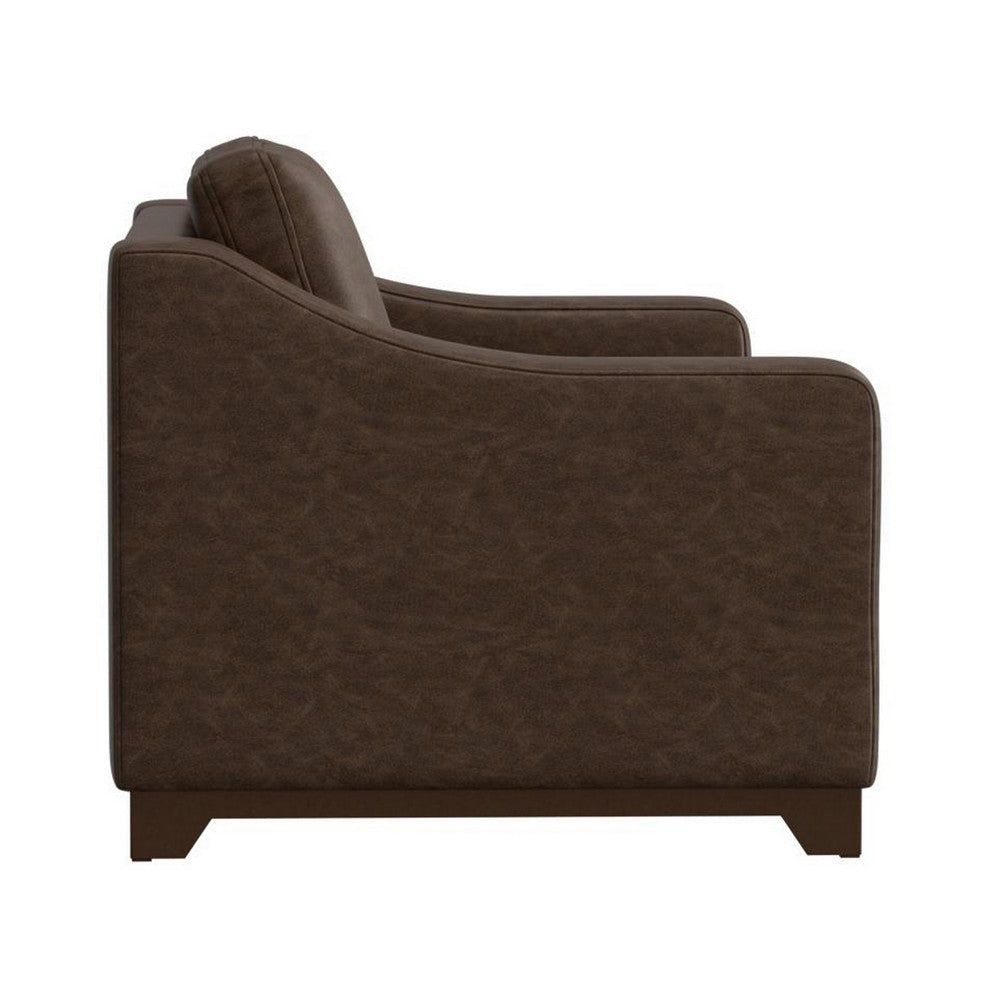 Umey Loveseat 2 Pillows Modern Dark Brown Faux Leather Solid Wood