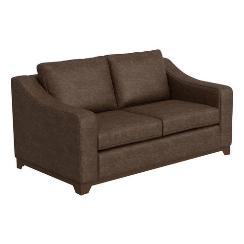 Umey Loveseat, 2 Pillows, Modern Dark Brown Faux Leather, Solid Wood