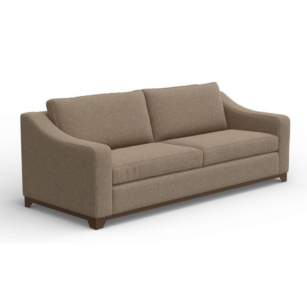 Umey Sofa, 2 Throw Pillows, Modern Light Brown Polyester, Solid Wood