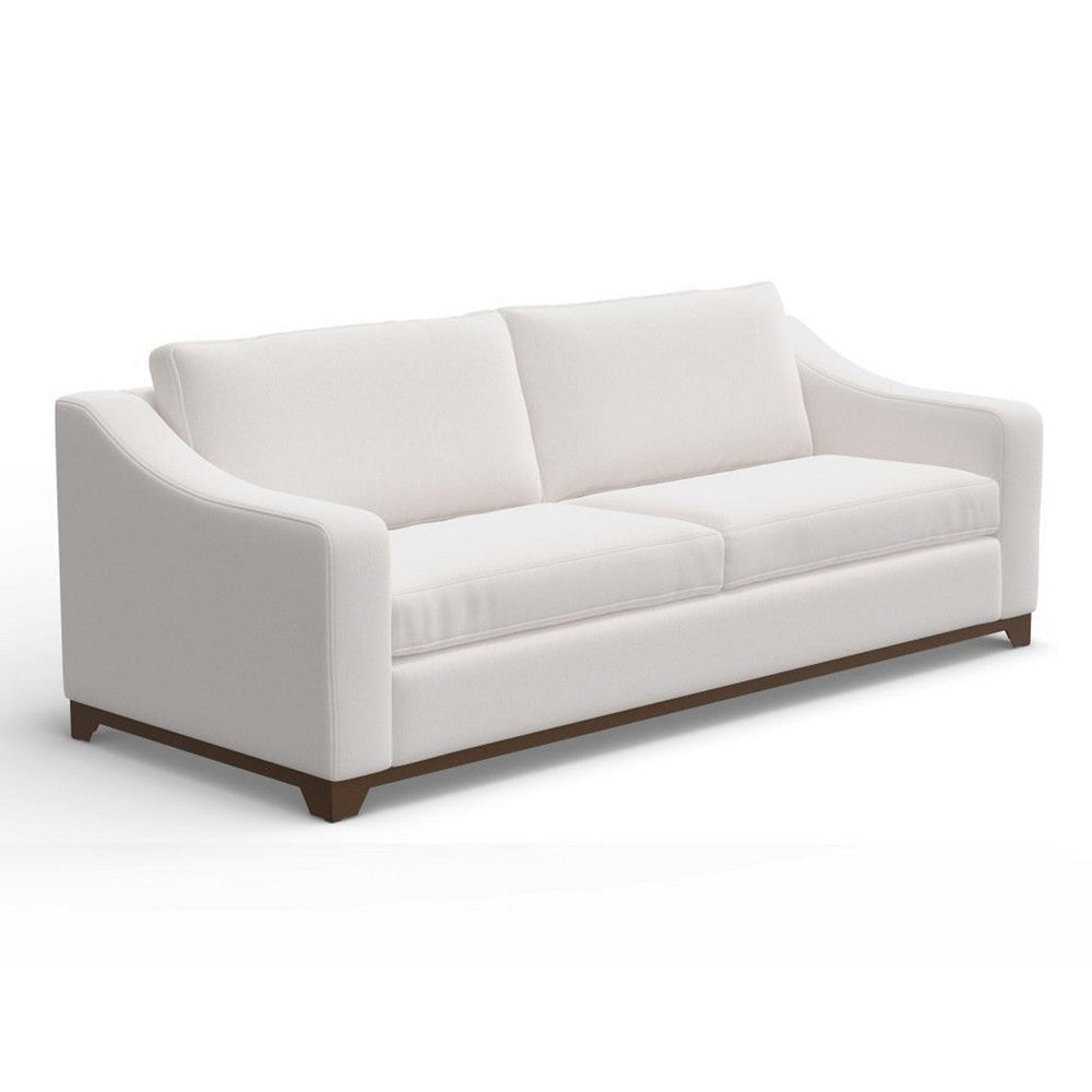 Umey Sofa, 2 Throw Pillows, Modern Clean White Polyester, Solid Wood