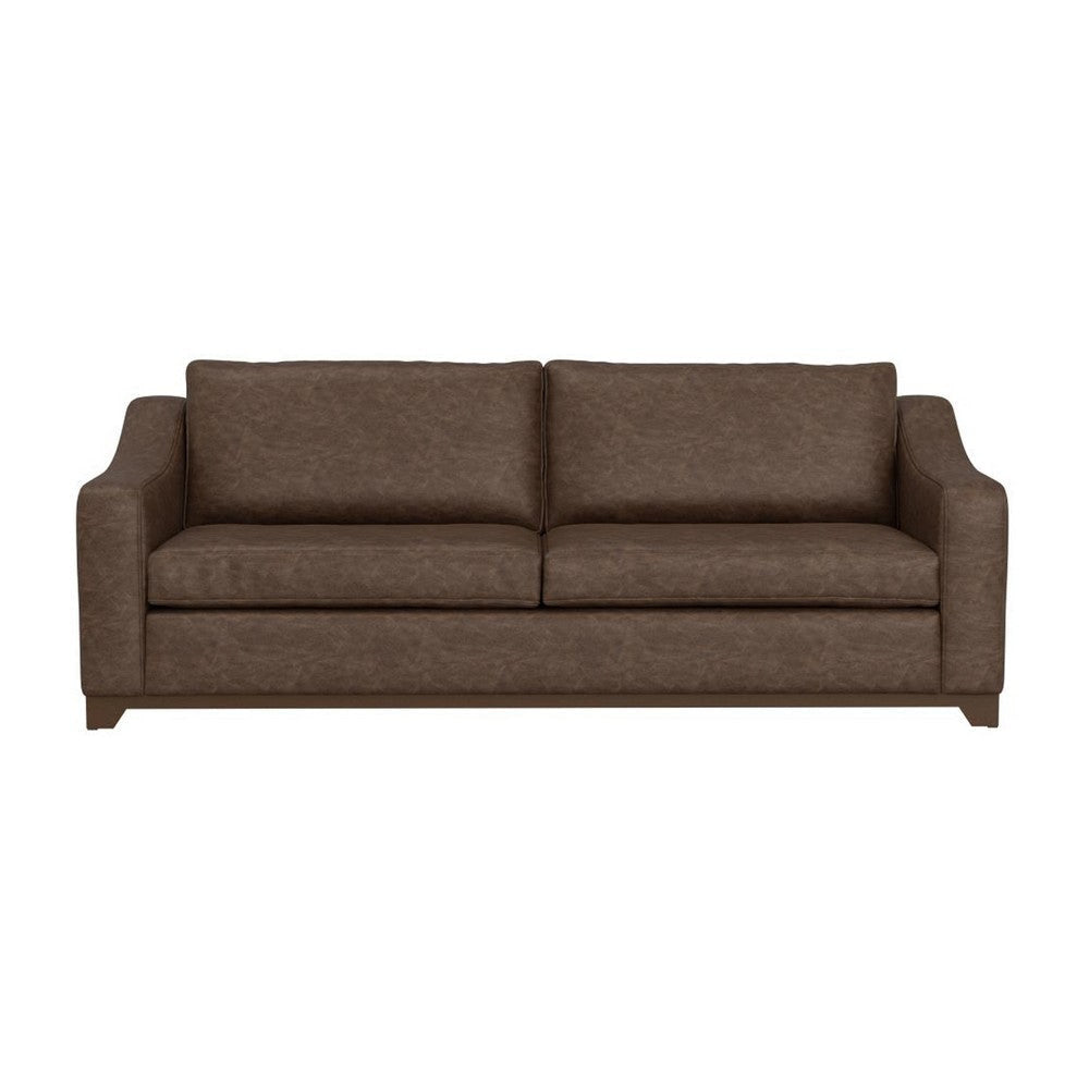 Umey Sofa 2 Throw Pillows Modern Dark Brown Faux Leather Solid Wood