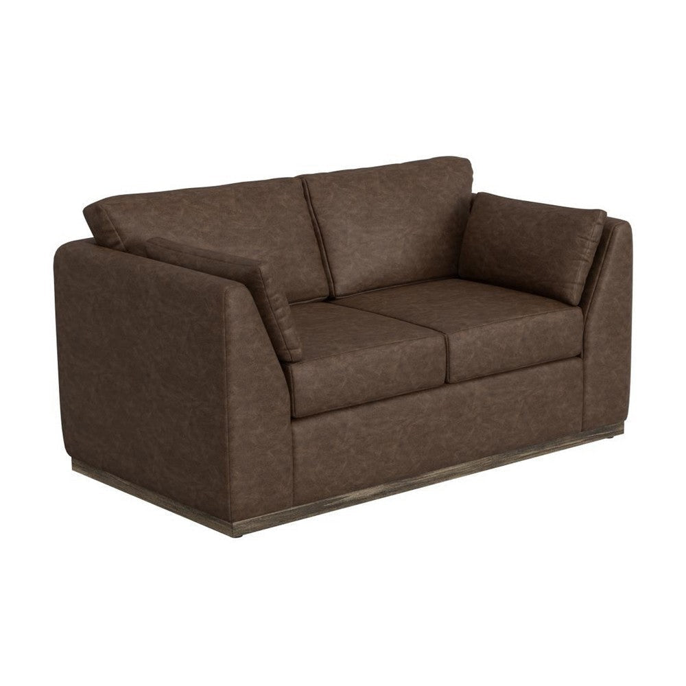 Sian Loveseat, 1 Accent Throw, Pillow Back, Dark Brown Faux Leather