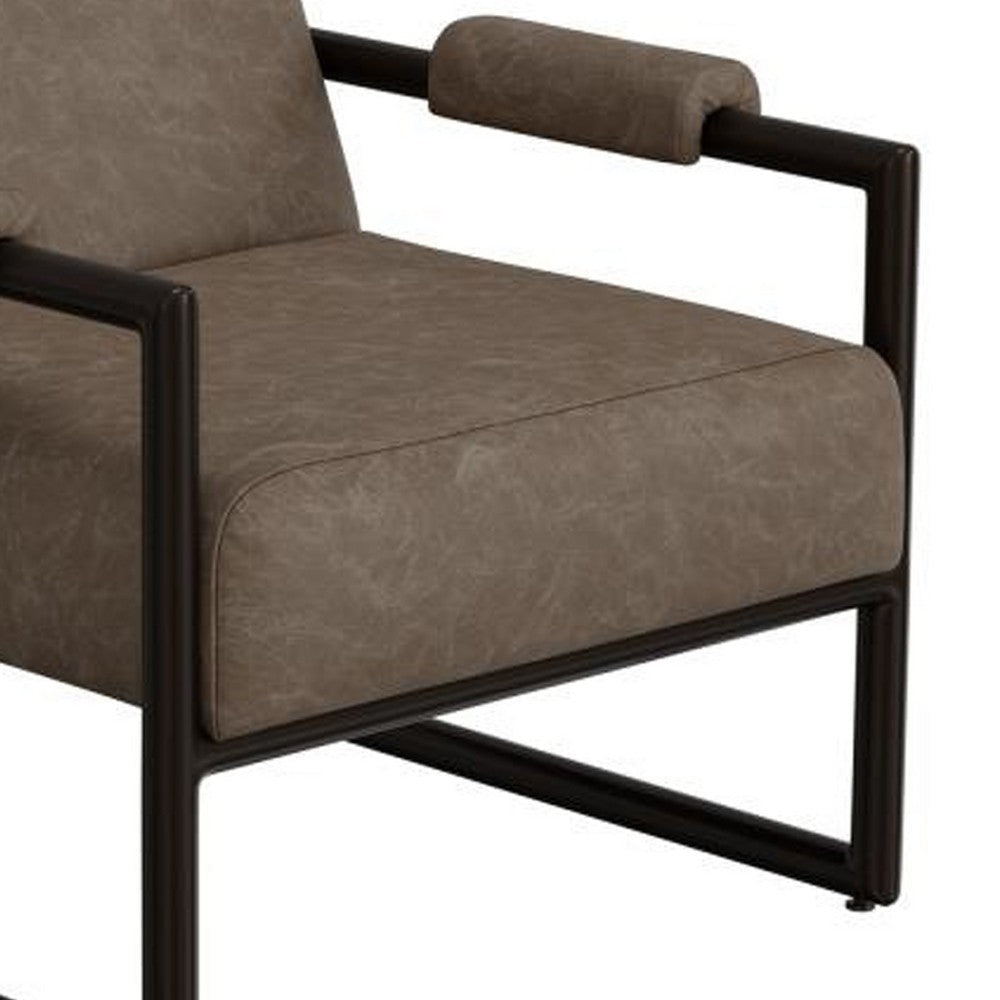 Edmund Accent Armchair Taupe Gray Faux Leather Modern Black Metal BM331312