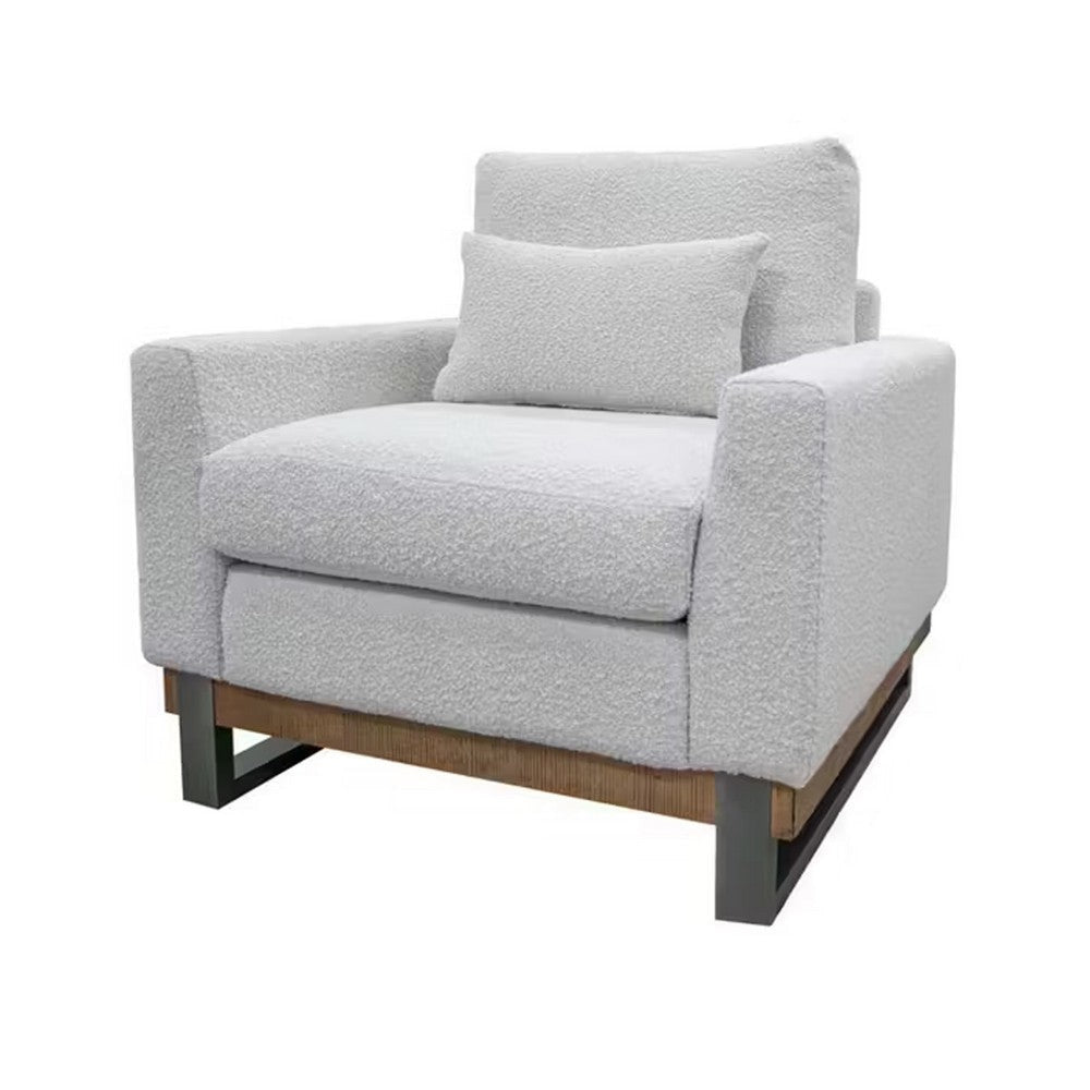 Bery Accent Sofa Armchair Solid Pine Wood Ivory White Faux Leather BM331316