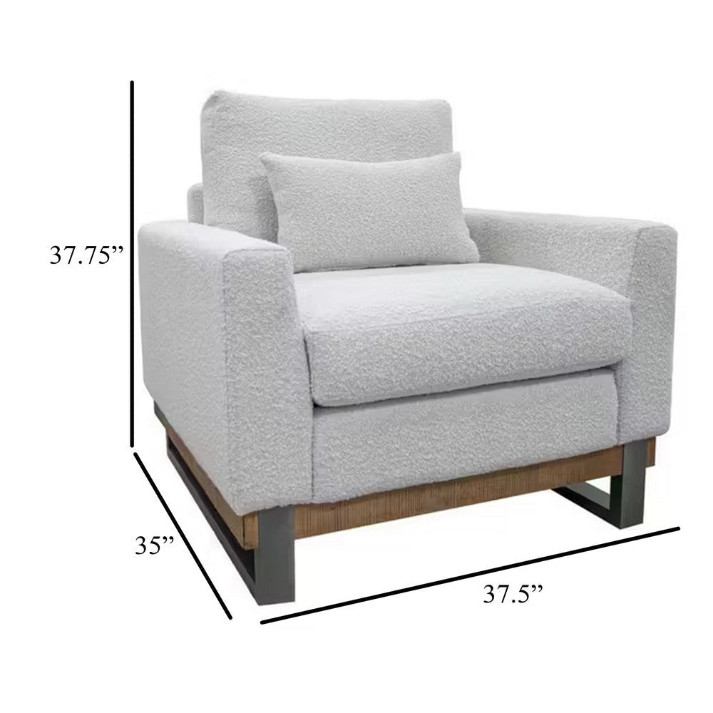 Bery Accent Sofa Armchair Solid Pine Wood Ivory White Faux Leather BM331316