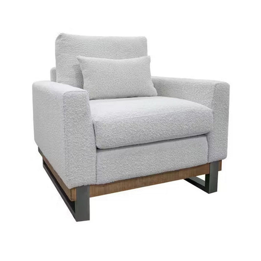Bery Accent Sofa Armchair, Solid Pine Wood, Ivory White Faux Leather