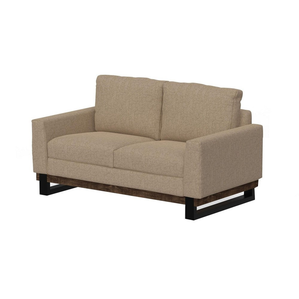 Bery Loveseat Modern Solid Pine Wood Base Camel Brown Polyester
