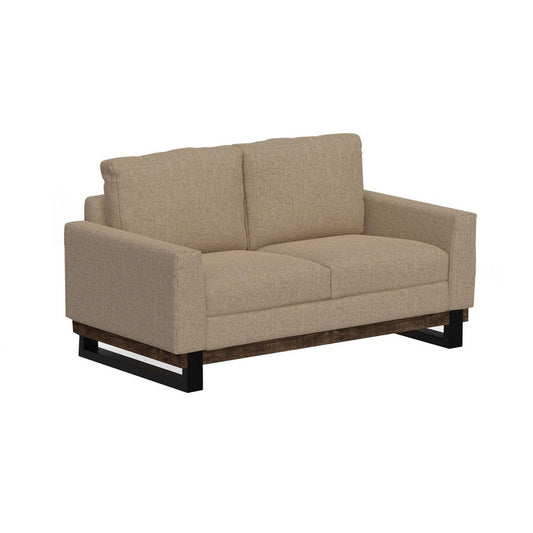 Bery Loveseat, Modern Solid Pine Wood Base, Camel Brown Polyester
