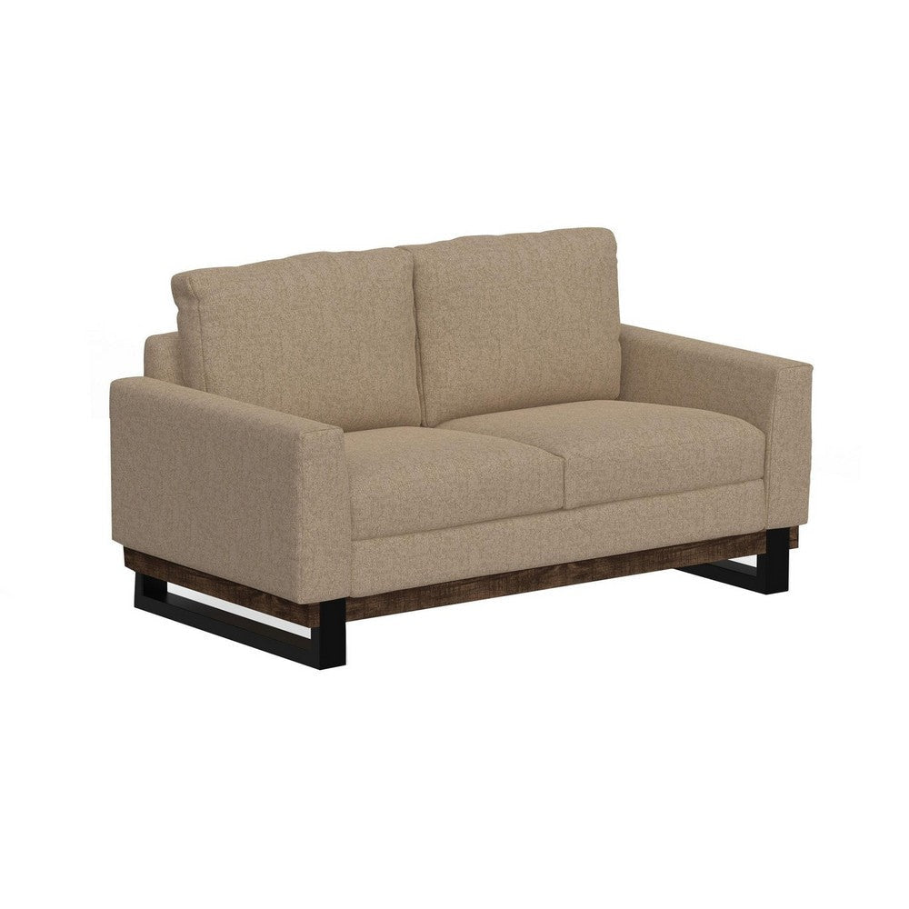 Bery Loveseat, Modern Solid Pine Wood Base, Camel Brown Polyester