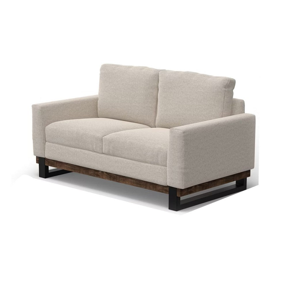 Bery Loveseat Modern Solid Pine Wood Base Light Beige Polyester