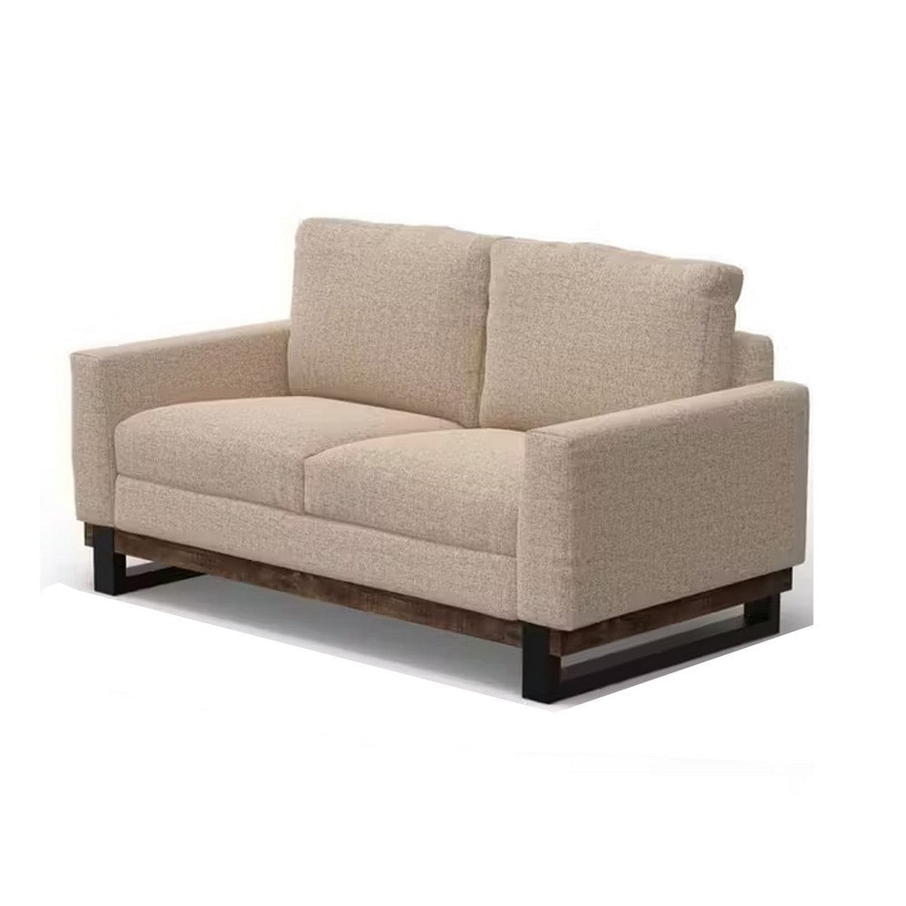 Bery Loveseat Modern Solid Pine Wood Base Light Brown Polyester